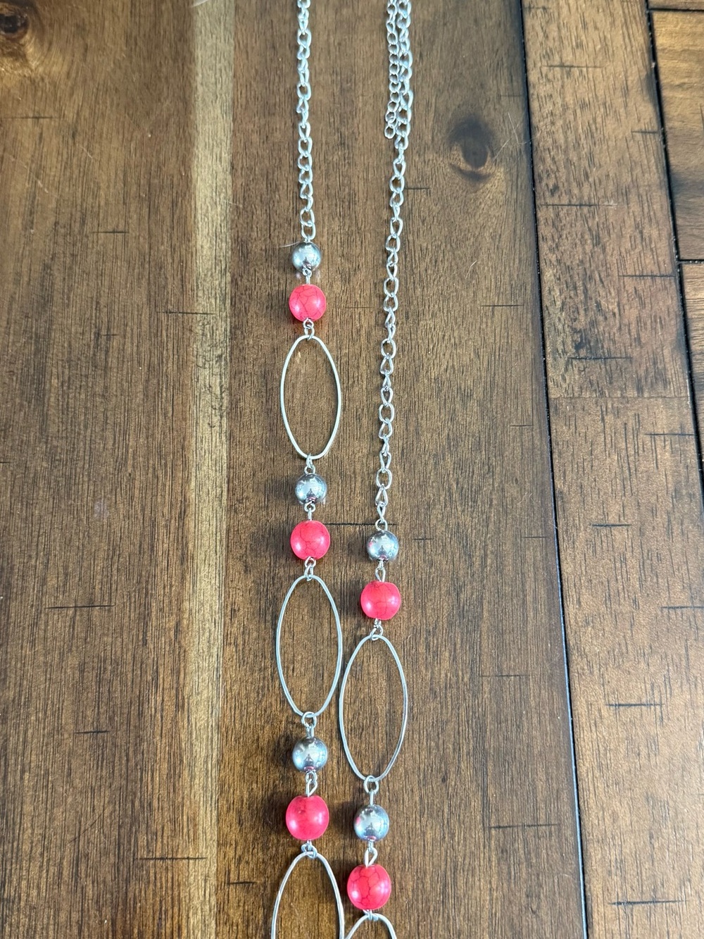 paparazzi Silver and Coral Pink Oval Link Necklace with Earrings